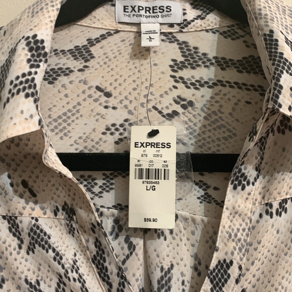 Express Snake Skin Portofino Button Down Shirt - Gray and Blush Pink - Picture 2 of 8